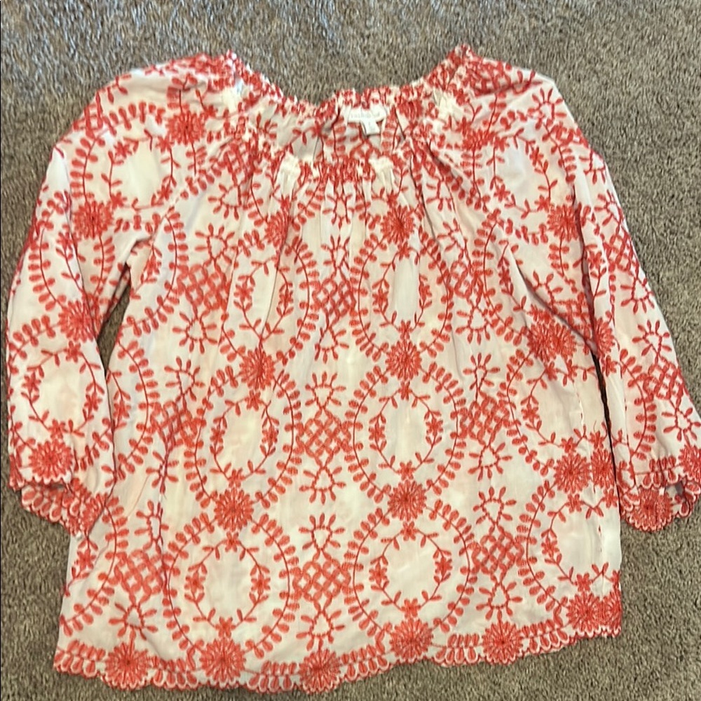 Embroidered Red and White Blouse